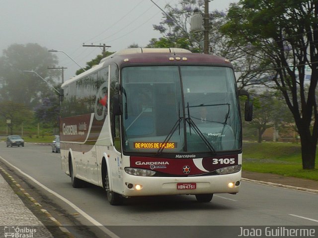 Expresso Gardenia 3105 na cidade de Poços de Caldas, Minas Gerais, Brasil, por João Guilherme Lopes. Número da foto: #617993.