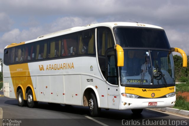 Viação Araguarina 10315 na cidade de Brasília, Distrito Federal, Brasil, por Carlos Eduardo Lopes. Número da foto: #717635.