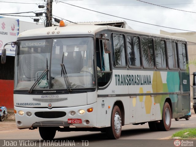 Transbrasiliana Transportes e Turismo 4301 na cidade de Araguaína, Tocantins, Brasil, por João Victor. ID da foto: 375644.