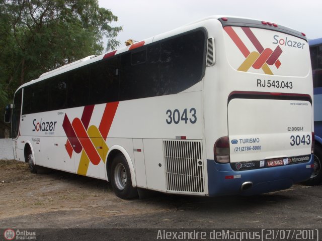 Solazer Transportes e Turismo 3043 na cidade de Rio de Janeiro, Rio de Janeiro, Brasil, por Alexandre  Magnus. ID da foto: 502202.