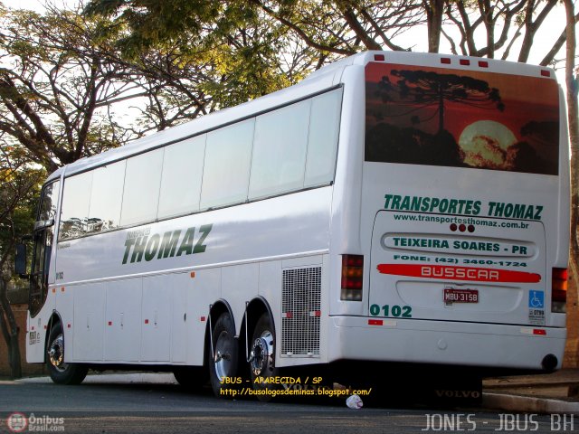 Transportes Thomaz 0102 na cidade de Aparecida, São Paulo, Brasil, por Jones Bh. Número da foto: #484265.